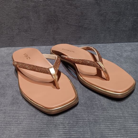 VIONIC Sparkle Vista Shine Toe Post Sandals Size 8 Gold Metallic Leather - Picture 5 of 11